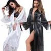 women's Sexy Lingerie Satin Kimo Sleep Dr Sleepwear Robes Pajamas Bathrobe Nightgown Baby Doll 48yA#