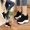 Casual Schuhe Frauen Plattform Trainer Stiefeletten Herbst Leinwand Weiße Turnschuhe 11CM Heels Keile Atmungsaktive Höhe Zunehmende