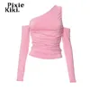 Women's T Shirts PixieKiki Girly Y2k Pink Top Streetwear Fashion Asymmetrical Cut Out One Shoulder Fitted For Women Crop Tops P85-BI16