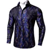 Royal Blue Gold Paisley Camicie di seta per uomo Manica Lg Social Dr Camicia Smoking di lusso Festa di nozze Abbigliamento uomo DiBanGu r4FT #