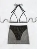 Costume da bagno donna nuovo designer Bikini nero lucido tessuto stampato bikini per le donne gonna a rete a vita alta costume da bagno 2 pezzi vacanza estiva al mare