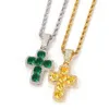 Collier avec pendentif Hip Hop pour hommes, croix en pierre CZ scintillante, bijoux en or argenté, diamant vert, colliers de déclaration, cadeau 179d