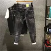 Jeans pour hommes Black Graphic Mens Cowboy Pants avec trous cassés déchirés imprimés déchirés Grunge Y2k Harajuku Summer Stretch XS Pantalons D20K #