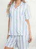 Vêtements à domicile chronstyle Femmes Casual Striped Imprimé 2 pièces Pyjama Définit des boutons à manches courtes vers le haut