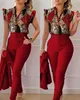 Damen Zweiteilige Sets Outfit Geometrischer Druck Flatterärmel Top Hosen Set mit Gürtel New FI 2023 Sommer Casua Anzug Y4o8 #