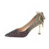 Dress Shoes Size 34-40 Bow Gradient Crystal Sequins Bride Wedding Women Gold Heels Stiletto Pumps