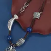 Chains Original Design 925 Sterling Silver Long Tassel Sweater Chain Vintage Fish Lapis Lazuli Beaded Peach Pendant Necklace For Women