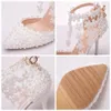 Comemore Blanc Dentelle Fleur Pompes Gland Élégant Mariage Chaussures De Mariée Stiletto Pointu Talon Haut Chaussure Femmes Sandales Talons De Luxe 240320