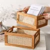 Körbe Küche Desktop Massivholz Lagerung Box Retro Rattan Korb Buch Snacks Kosmetik Organizer haushaltsgerät Bad Zubehör