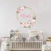 Klistermärken anpassade namn pionblommor flicka plantskolor vägg klistermärken skala och stick vinyl vägg dekaler baby barn rum interiör heminredning gåvor