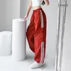 Pantaloni sportivi a righe mexzt Donna Hip Hop Streetwear Pantaloni larghi a gamba larga Pantaloni cargo Bf Y2K Pantaloni a vita alta con coulisse Pantaloni H81D #