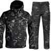 Conjunto de calças e jaqueta tática camuflada masculina, terno militar de concha macia, conjunto de 2 peças com vários bolsos, à prova d'água, roupa externa de pele de tubarão e439 #