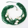 Kedjor 18 "10 strängar fasetterade Green Stone White Keshi Pearl Necklace