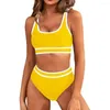 Damesbadmode Dames tweedelig badpak Stijlvolle bikiniset met hoge taille Slips Mouwloze tanktop Kleurblok voor de zomer