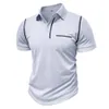 Camisa polo masculina respirável umidade wicking manga curta tênis peito bolso botão verão topos todos os dias casual t 240321