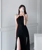 Casual Dresses Summer Long Dress Women Irregular Split Slim Modis Off Shoulder Sexy Ladies Korean Style Pleated Woman Sleeveless