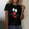 T-shirts pour femmes Nez rouge imprimé col rond à manches courtes petit haut femmes coton manches t-shirts Ringer Tee