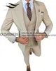 New Beige Men's 3 Vace Suit Suital Busin Notch Lapel Slim Fit Tuxedos Best Man Blazer for WeddingBlazer+Vest+Pants 45nv#