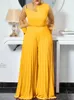 5xl Fall Outfits Women Pink Fashion Plus Size Jumpsuit Slim Pleated Long Sleeve Rompers Elegant kläder 240328