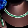 Ensemble de boucles d'oreilles et collier pour femmes, ensemble de trois grâces élégantes, vert CZ Zircon argent, ras du cou à la mode et bijoux de soirée pour femmes TZ893