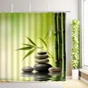 Zasłony prysznicowe Zen zielony bambus zasłony lotos orchidea hummingbird kwiaty rośliny czarny kamień spa sceneria sceneria