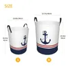 Laundry Bags Nautical Navy Blue Anchor With Stripes Basket Collapsible Sailing Sailor Toy Clothes Hamper Storage Bin For Kids Nursery