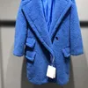 Женское меховое пальто 2024, классическое короткое пальто с плюшевым мишкой, женское осенне-зимнее шерстяное пальто из альпаки, стильное теплое синее C