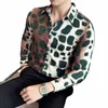 Luxo leopardo impressão camisa masculina 2023 outono lg manga casual busin dr camisas streetwear festa social smoking blusa 4xl o5kg #