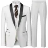 Män mariage färgblock krage kostymer jacka byxor i maistcoat manlig busin casual bröllop blazers kappa västbyxor 3 stycken set j45h#