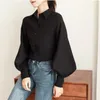 Women Blus Vintage Turndown Collar Spring Autumn Lantern Sleeve Women Shirts White Tops Long Shirt Black Ladies Tunic 240328