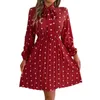 Casual Kleider Damen Frühling Und Sommer Temperament Polka Dot Spitze-Up Taille Lange Ärmeln Plissee Kleid Elegant Für Frauen 2024