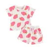 Set di abbigliamento AXYRXWR Bambini Neonate Abiti estivi Stampa fragola Manica corta O-Collo T-shirt Top Pantaloncini Abiti casual