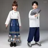 Abbigliamento etnico Bambini Costumi di danza tradizionali Ragazze Camicia vintage bianca Gonna a faccia di cavallo Set Hanfu Boys Streetwear Performance Stage