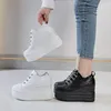 Casual Shoes Krasovki 10cm Genuine Leather Platform Wedge Women Autumn Spring Bling Vulcanized Lace Up Hidden Heels Chunky Sneakers