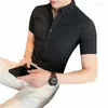 Marque Vêtements D'été Rayé Chemises Hommes Mince À Manches Courtes Busin Dr Chemises Élastique Bureau Social Blouse Camisa Masculina j4T5 #