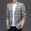 2022 British's Style Vintage Plaid Blazer Men Casual Slim Fit Suit Jacket Single Butt Busin Social Blazer Plus Size M-3XL i5f1#