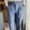 british Style Fall New High Waist Dr Pants Men Belt Design Stripes Slim Suit Pants Formal Wedding Social Party Male Trousers 17n3#