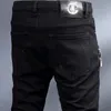 streetwear fi czarne dżinsy mężczyźni elastyczne szczupły fit zniszczone dżinsy projektant zamek błyskawiczny Hip Hop punk dżinsowy Pencilu Men W0un##