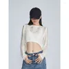 Damen-T-Shirts Hikigawa 2024 Sommer solide lose T-Shirts Casual Neck Chic Fashion Hollow Out Tops Frauen Langarm Sexy Roupas Femininas