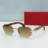 Solglasögon 2024 Anländer Vintage Rimless Men Shades Classic Retro Square Sun Glasses Male Hand Craft Wood Solar