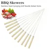 Bbq Tools Accessories Barbecue Skewer Wooden Handle Stainless Steel Kabob Skewers Outdoor Cam Kitchen Flat Drop Delivery Home Garden P Dh4Kx