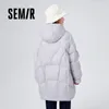 Semir Down Jacket Women Mid-Length Plaid Hooded 2023 Winter New Exhize Thick Coat i7uv＃