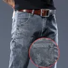 Casual élastique haut de gamme mince pantalon en denim droit gris jeans hommes coréens à la mode q7dg #