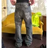 faded Mud Dyed Hand-painted Vintage Baggy Jeans for Men High Street Wed Straight Pantal Homme Denim Trousers Oversized 03pd#