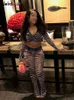 weird Puss Sexy Women Drag Stripes 2 Piece Set See Through Wrapped Bandage Crop Tops+Flare Pants Matching Streetwear Outfits F6rk#