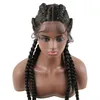 Perucas sintéticas caixa dianteira do laço trançado com cabelo do bebê médio longo resistente ao calor trança peruca para mulheres negras afro peruca entrega gota pro dhpo8