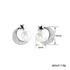 Stud Earrings 1Pair Silver Color Moon And Star Imitation Pearl For Women 2024 Simple Daily Wear Small Jewelry Gifts
