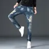 FI Party Stretch Dżinsowe jeansy Niebieskie kolor Slim Wed Hafted Design Spodnie Duży rozmiar zrujnowane dziury spodni Q4KJ#