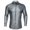 barry. Wang Busin Luxury Men Shirt Grey Plain Lg Sleeve Butt Down Male Tops Silk Spring Autumn Man Blouses Formal CY-0721 B3bs#