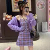 Casual Dresses Dress Women Sleeveless Purple Plaid Sweet Sexy Females Mini Bodycon Sheath Low-cut Slim All-match Ulzzang Fashion